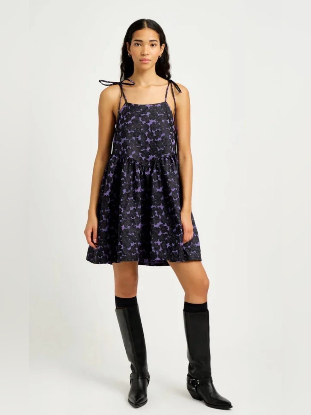 Eliza Faulkner - Black Floral Tie-Shoulder Mini Dress
